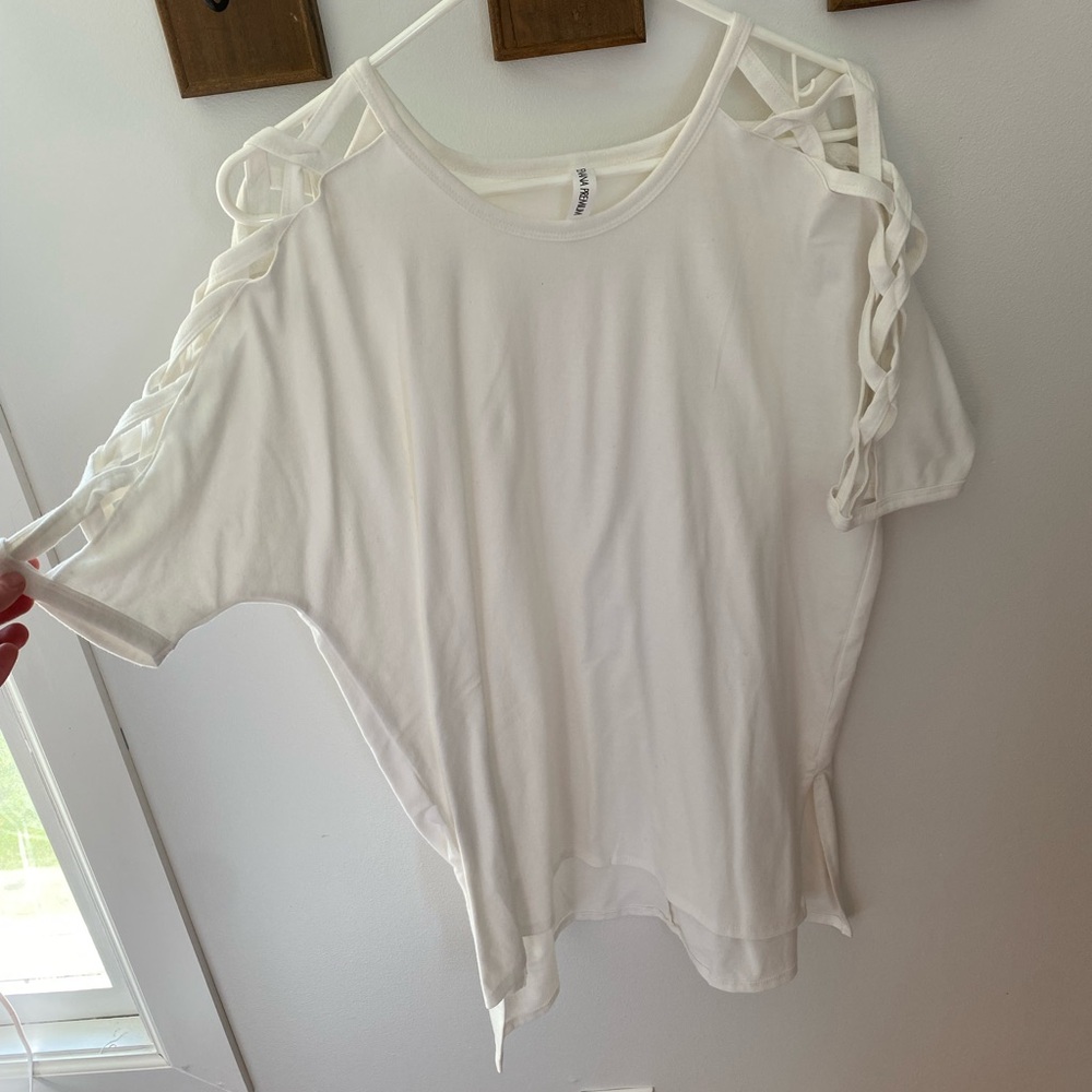 Women’s White Lattice Cold-Shoulder Top